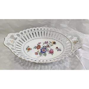Schumann Bavaria Reticulated Porcelaine China CANDY Dish - 1918 - Floral Pattern